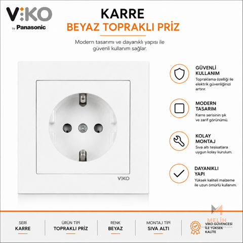Viko Karre Beyaz Topraklı Priz  - VIKO elektrik malzemesi