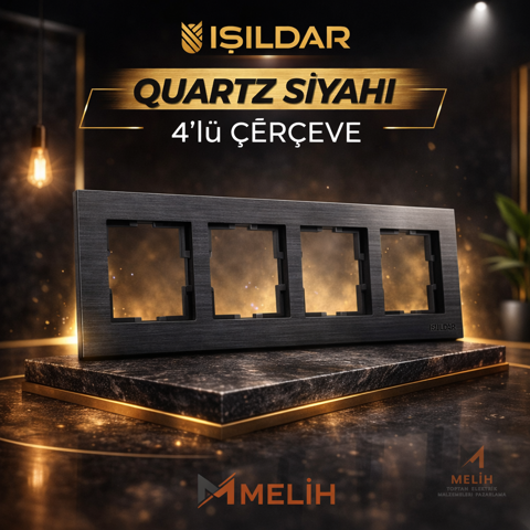 Işıldar E Serisi Quartz Siyah 4’lü Çerçeve - Işıldar elektrik malzemesi