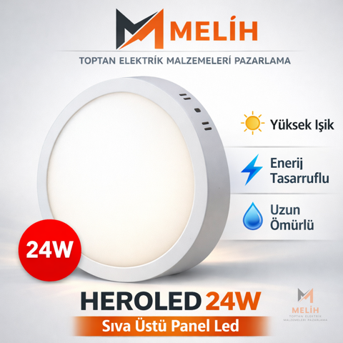 HEROLED 24W Sıva Üstü Panel LED (Daire Model) - HEROLED elektrik malzemesi
