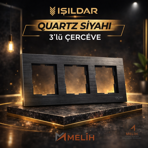 Işıldar E Serisi Quartz Siyah 3’lü Çerçeve - Işıldar elektrik malzemesi
