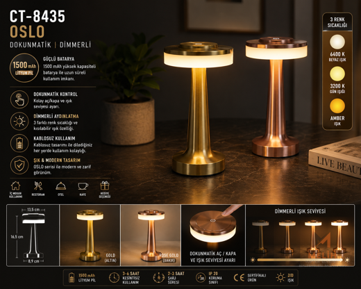 CT-8435 CATA Oslo Dokunmatik Dimmerli Masa Lambası