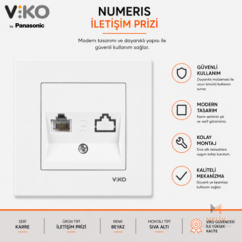 Viko Karre Beyaz Nümeris Telefon Prizi RJ11 - VIKO elektrik malzemesi