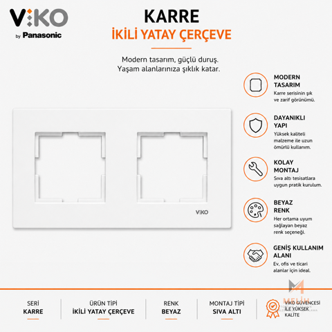 Viko Karre Beyaz İkili Yatay Çerçeve - VIKO elektrik malzemesi