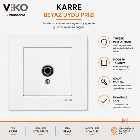 Viko Karre Beyaz Uydu Prizi F Konnektörlü Sonlu - VIKO elektrik malzemesi