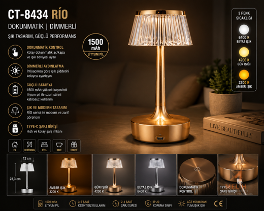 CT-8434 CATA Rio Dokunmatik Dimmerli Masa Lambası