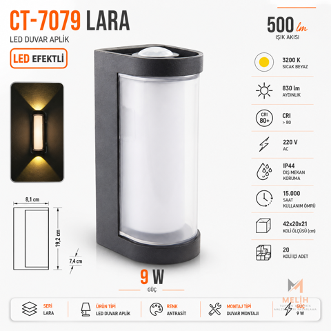 CT-7079 Lara 9W LED Efektli Aplik Günışığı - CATA elektrik malzemesi
