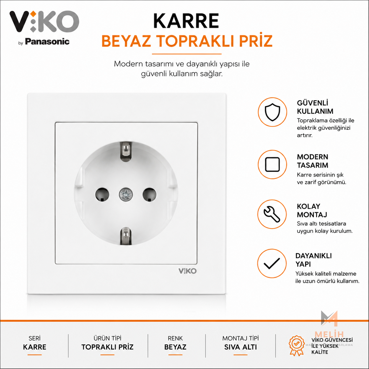 Viko Karre Beyaz Topraklı Priz  - VIKO elektrik malzemesi