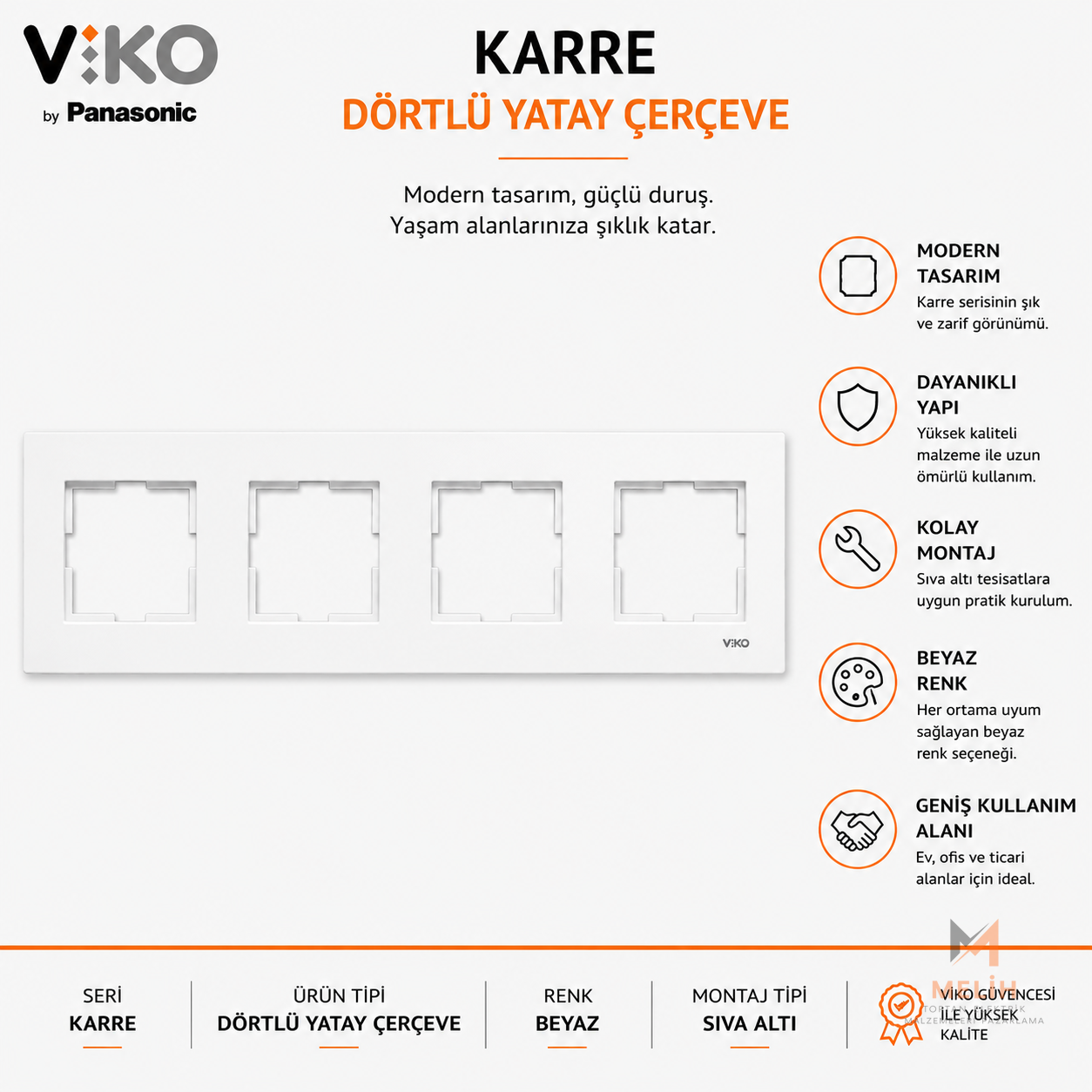 Viko Karre Beyaz Dörtlü Yatay Çerçeve - VIKO elektrik malzemesi