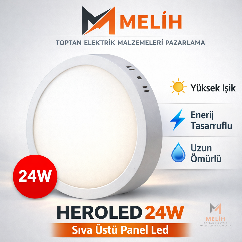 HEROLED 24W Sıva Üstü Panel LED (Daire Model) - HEROLED elektrik malzemesi