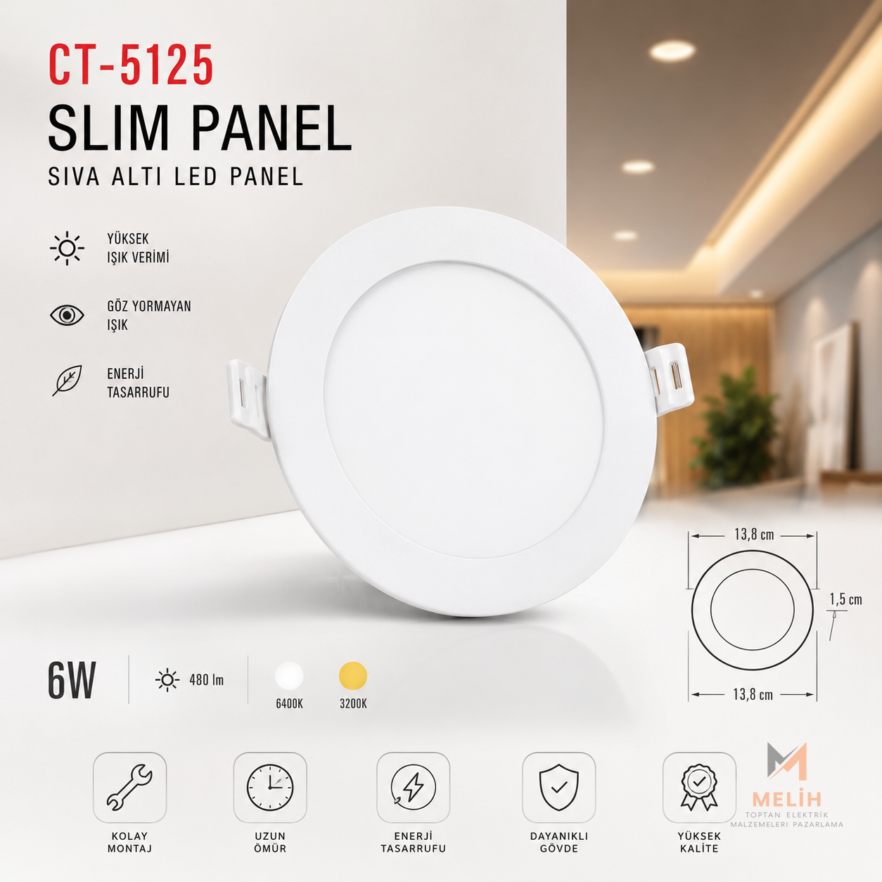CT-5144 3W Slim LED Panel Armatür - CATA elektrik malzemesi