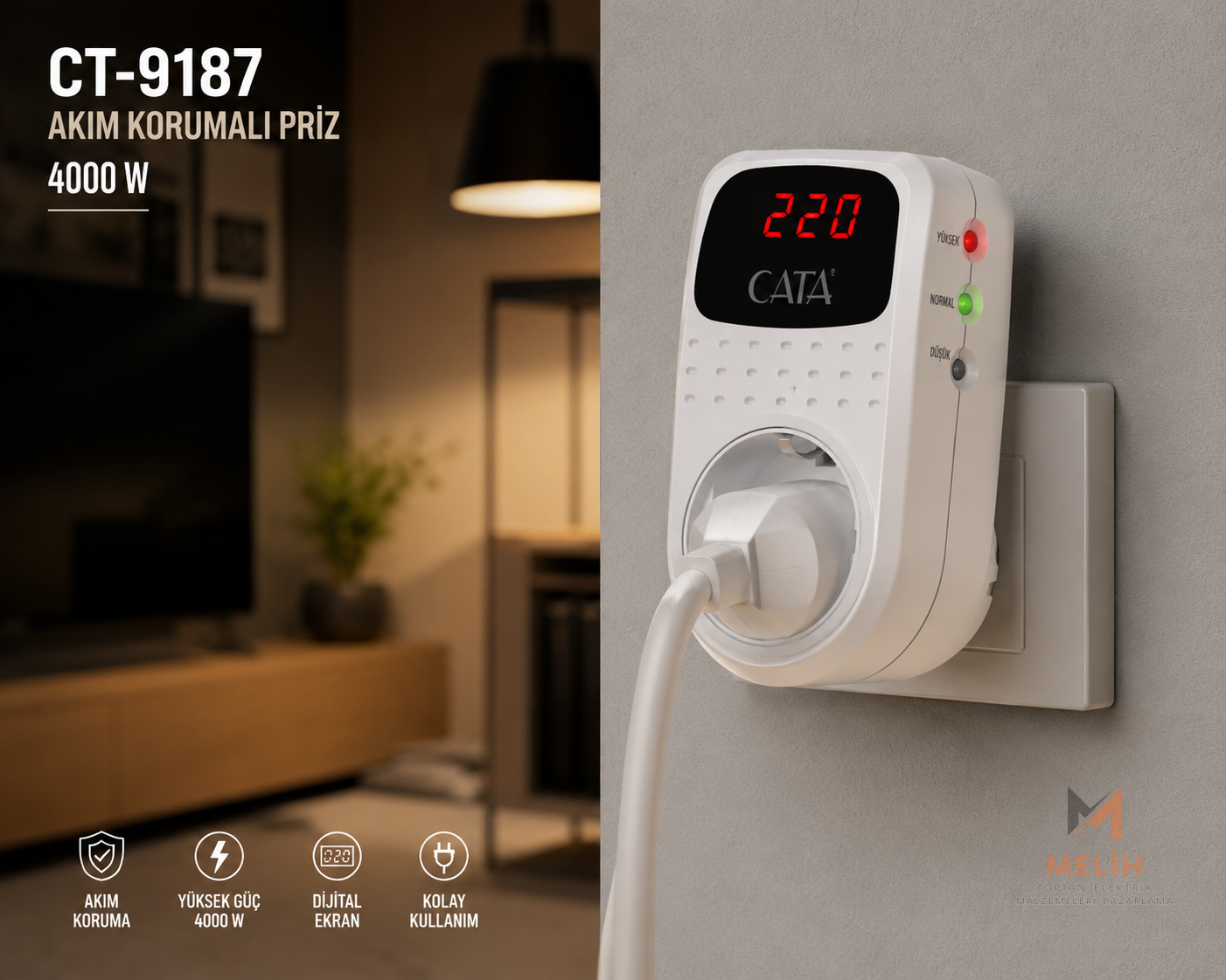 Dijital Akım Korumalı Priz - CATA elektrik malzemesi