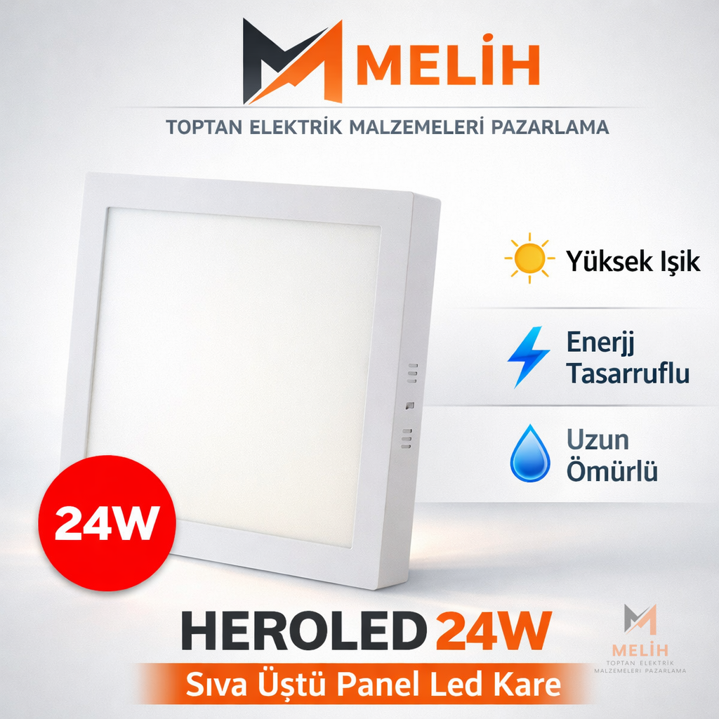 HEROLED 24W Sıva Üstü Panel LED (Kare Model) - HEROLED elektrik malzemesi